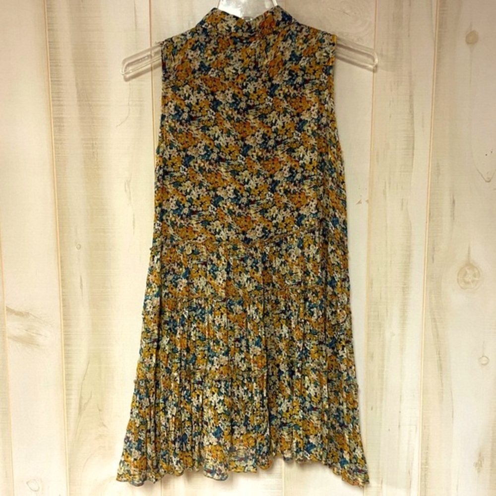 Free People Yellow Green Floral Tiered Button Front Collared Ruffle Tunic  Sz S - Picture 2 of 5